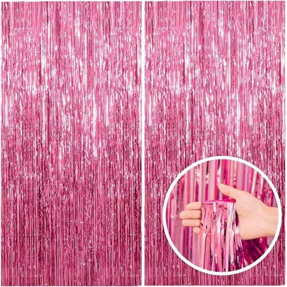 Pink Tinsel Backdrop 2 Pack Party Decorations Foil Fringe Birthday Photo Booth - Picture 8 of 8
